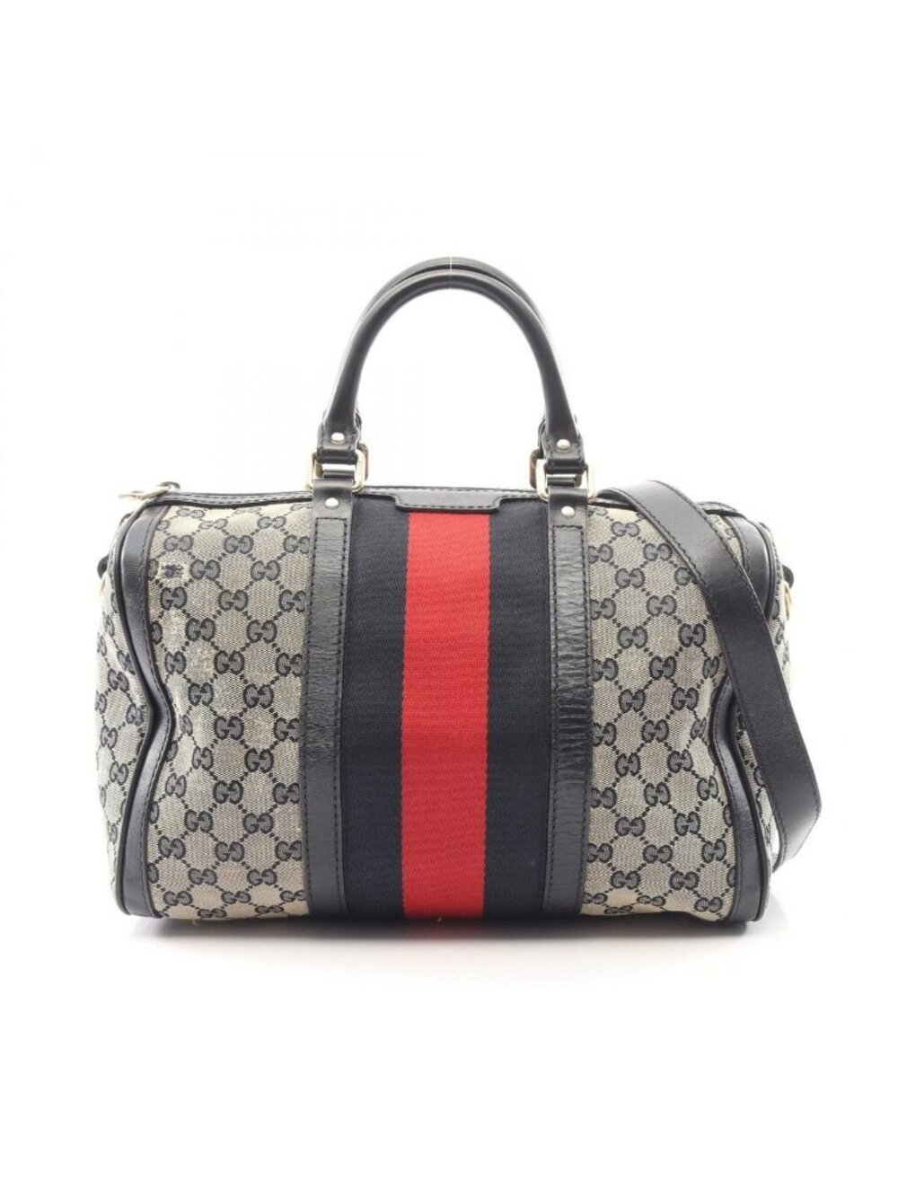 Gucci Handbag Webbing Line GG Canvas 2-Way Beige Black Boston